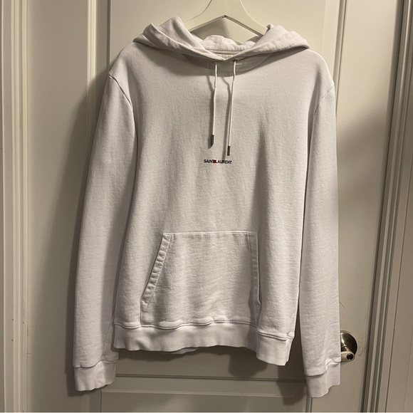 Saint Laurent cotton logo hoodie white mens size medium - Picture 2 of 8